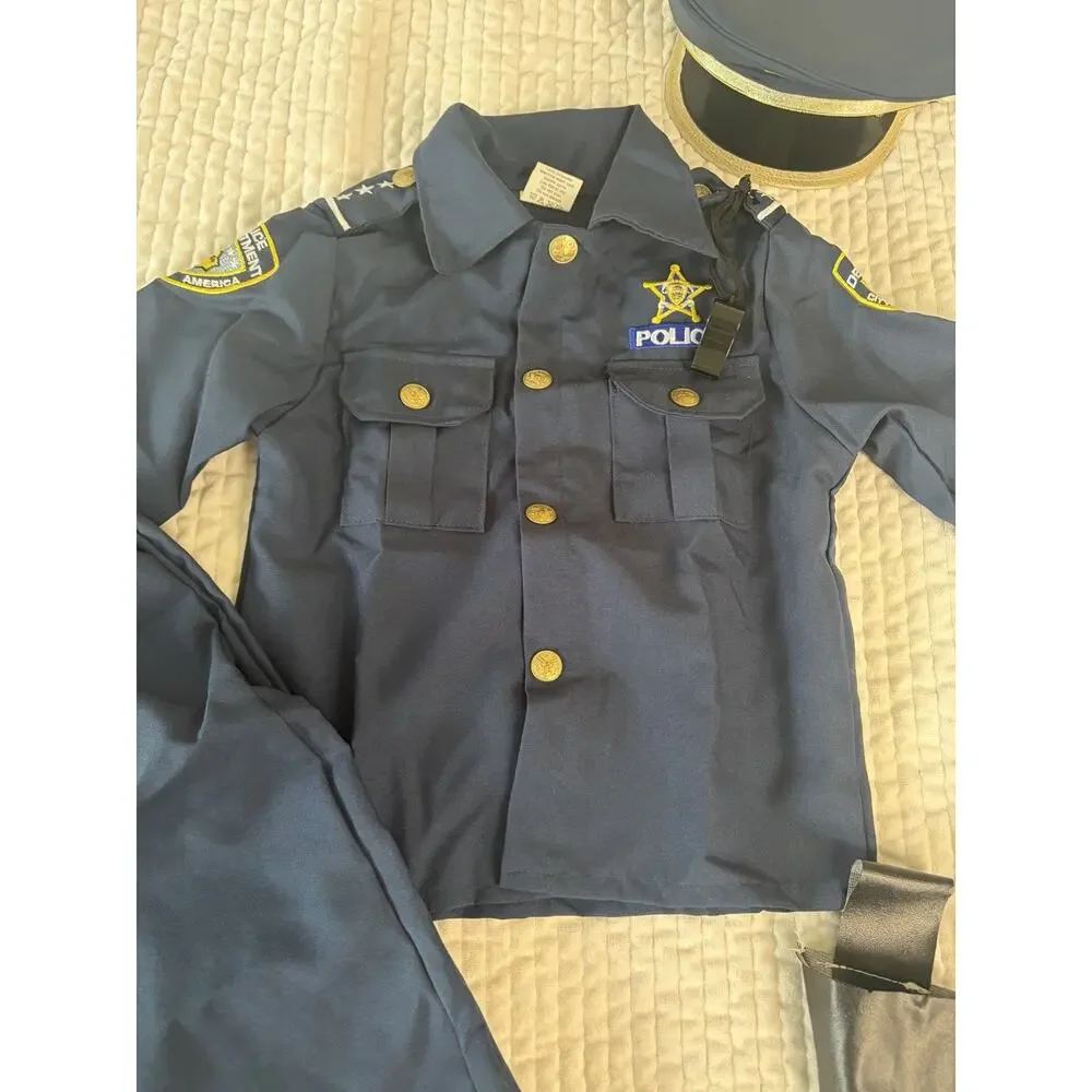 Dress Up America Police Officer Costume Kids 4T Shirt Pants Hat Belt Gun Holster